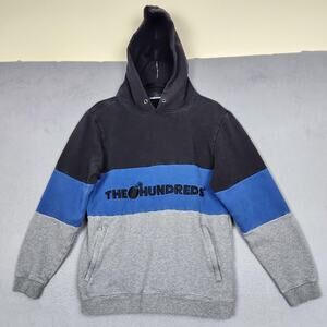 The Hundreds Hoodie Mens Medium Black Blue Gray Colorblock Pullover Spellout